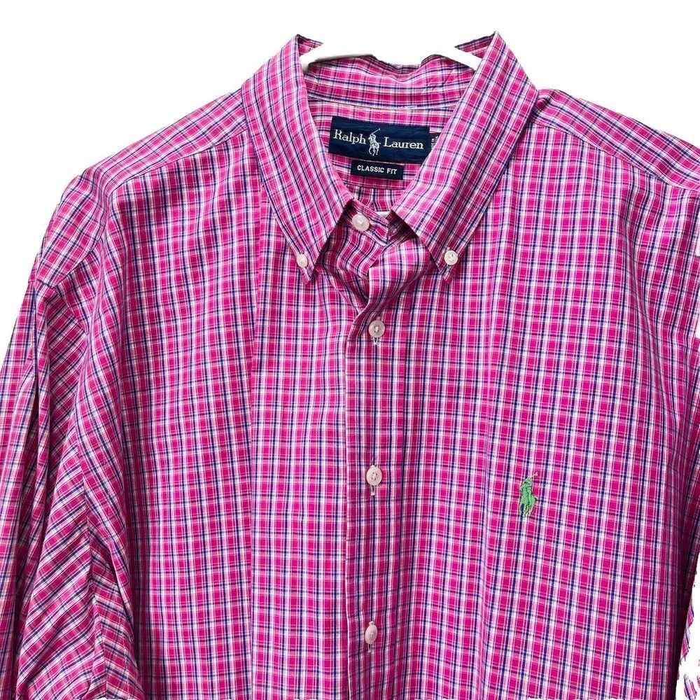 Polo‎ Ralph Lauren Pink Plaid Check Cotton Poplin Button Down Shirt Size XL